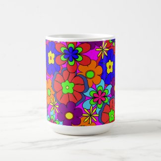 Hippy Retro Flowers in Pinks Coffee Mug