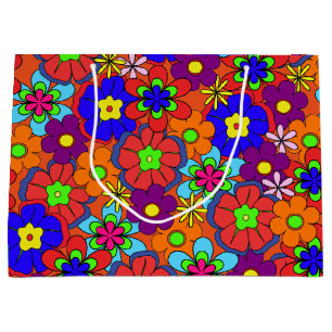 Hippy Retro Flowers Large Gift Bag
