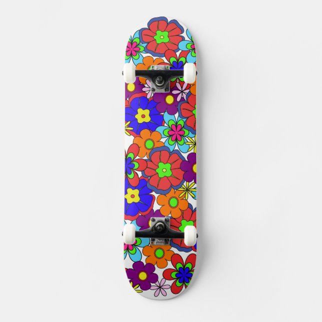 Hippy Retro Flowers Skateboard Deck (Front)