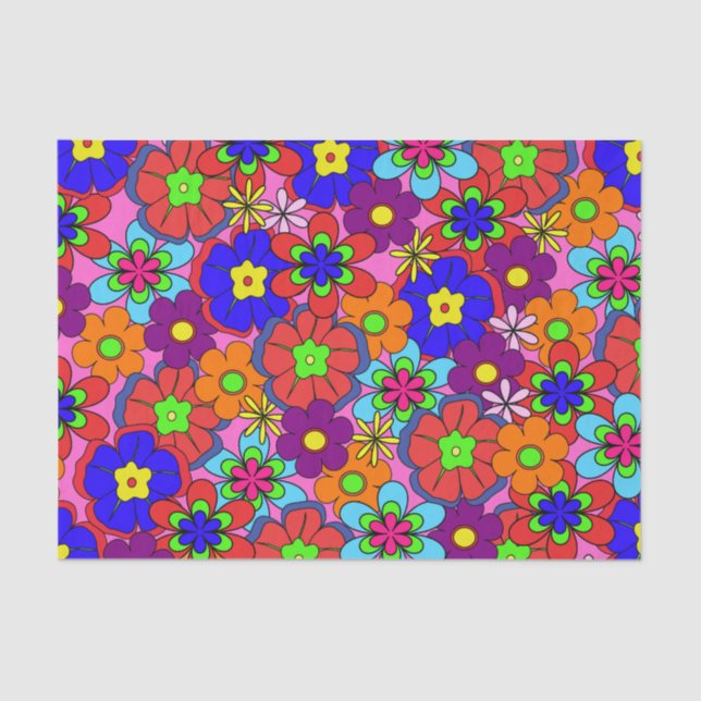 Hippy Retro Flowers Tissue Paper (Front)