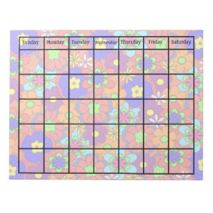 Hippy Retro Mod Flower Blank Calendar Notepad