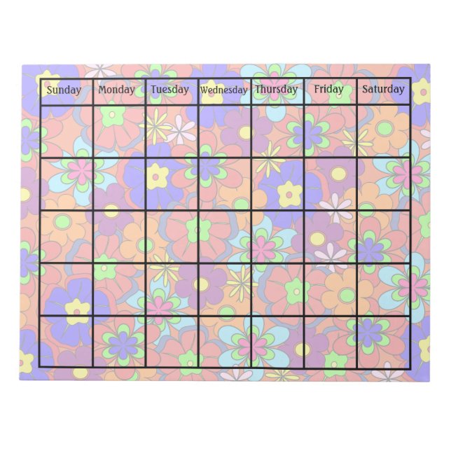 Hippy Retro Mod Flower Blank Calendar Notepad (Front)
