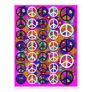 Hippy Retro Peace Flowers Temporary Tattoos