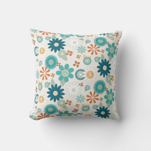 Hippy Retro Vibe 70s Daisy Peace Blue Orange Baby Throw Pillow