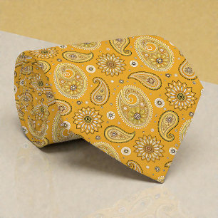 Hippy Retro Yellow Paisley Necktie Tie