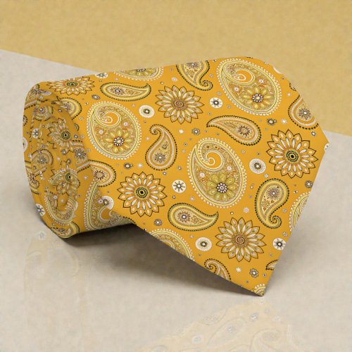 Hippy Retro Yellow Paisley Necktie Tie