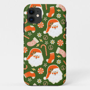 Hippy Santa and candy cane pattern iPhone 11 Case