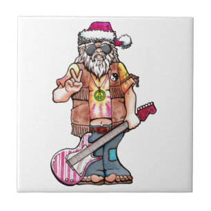 Hippy Santa says "Cool Yule" Ceramic Tile