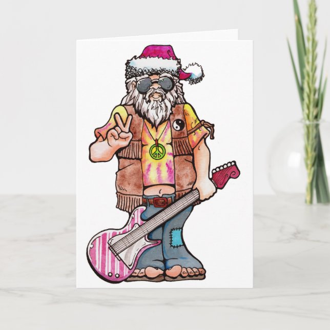 Hippy Santa says "Cool Yule" Holiday Card (Front)