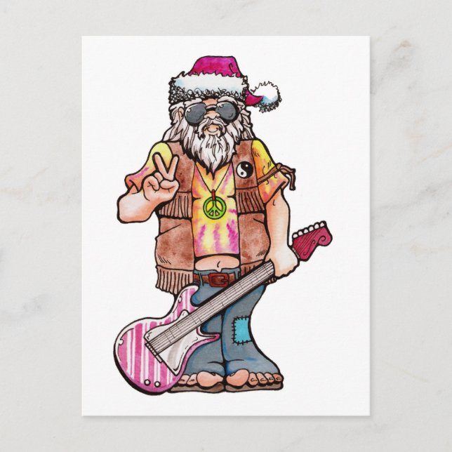 Hippy Santa says "Cool Yule" Holiday Postcard (Front)