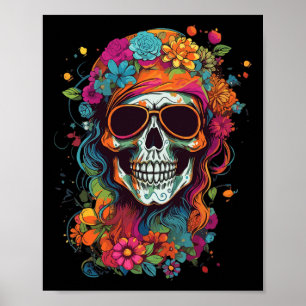 Hippy Skull Groovy Halloween Graphic Women Teens G Poster