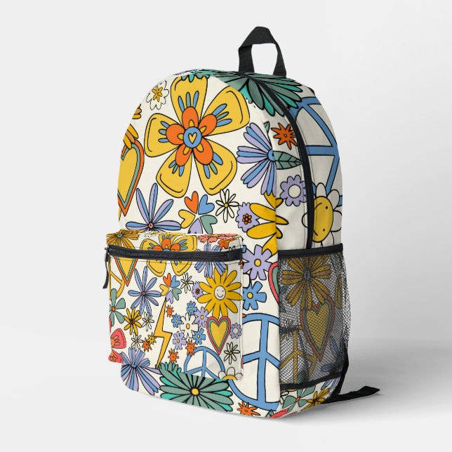 Hippy Style Printed Backpack (Back Corner Right)