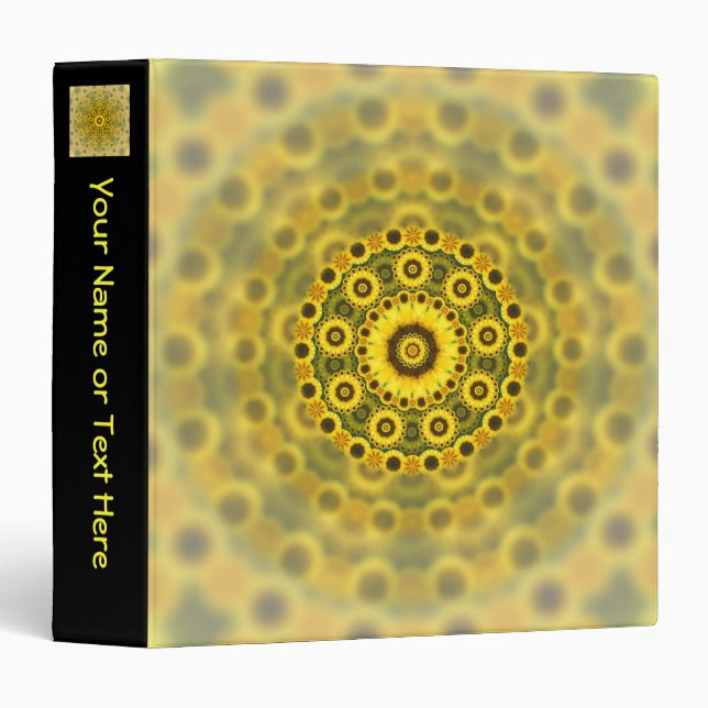 Hippy Sunflower Fractal Mandala Pattern 3 Ring Binder (Front/Spine)