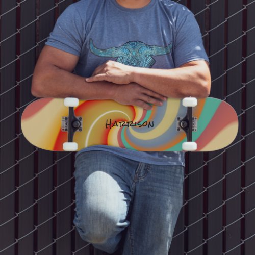 Hippy Swirl Pattern Multicolor Personalized  Skateboard
