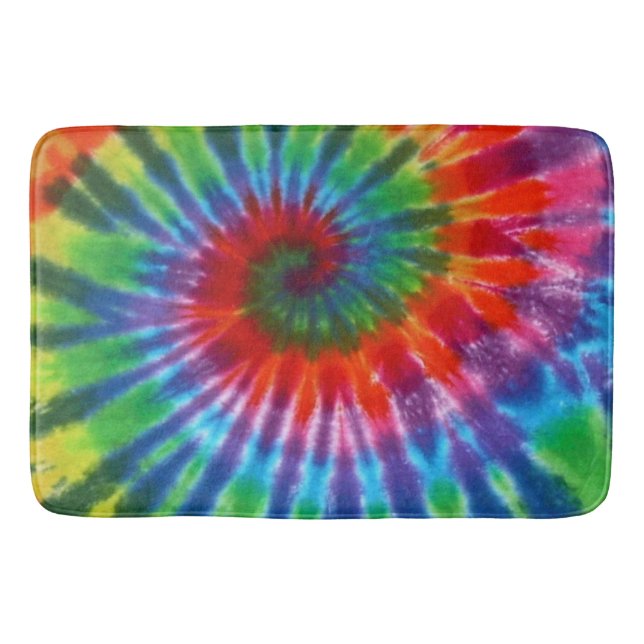 Hippy Tie Dye 60s Retro Colorful Boho Bath Mat (Front)