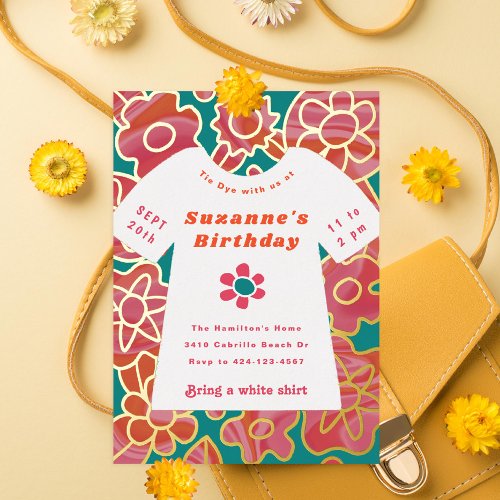 Hippy Tie Dye Birthday Party Foil Invitation