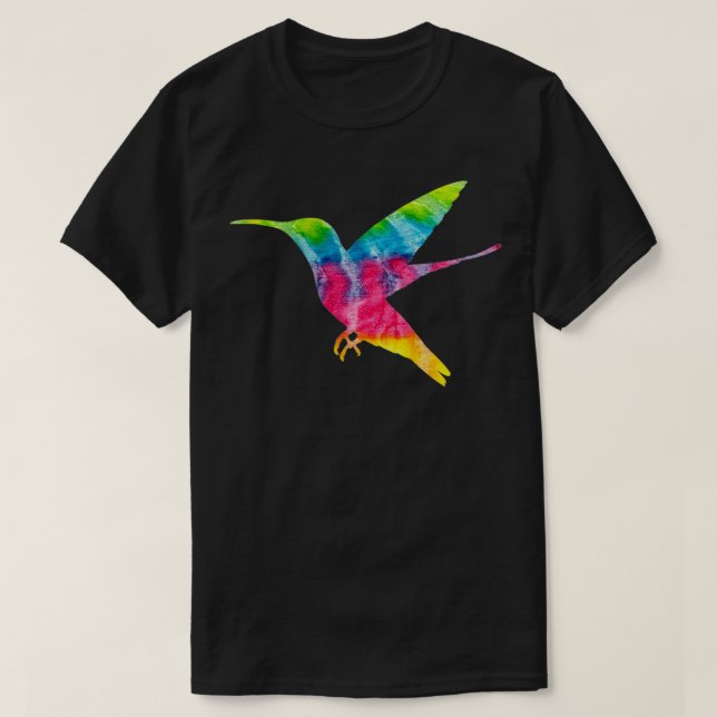 Hippy Trippy Tie Dye Hummingbird Bird Watching Art T-Shirt (Design Front)