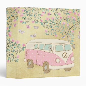 Hippy Van Butterflies And Blossom Gold 3 Ring Binder by GiftsGaloreStore at Zazzle