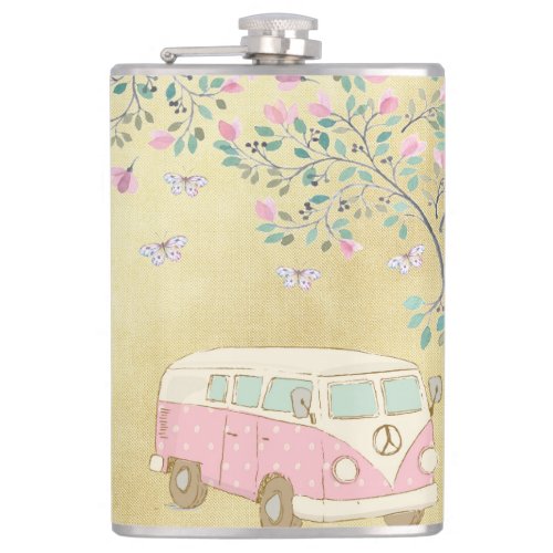 Hippy Van Butterflies and Blossom Gold Hip Flask