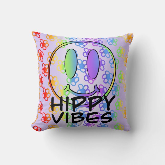 Hippy Vibes Throw Pillow (Front)