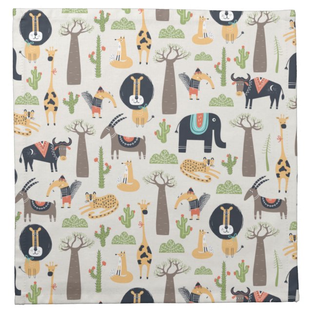 Hippy Wild African Animals Seamless Pattern Tote B Cloth Napkin (Front)