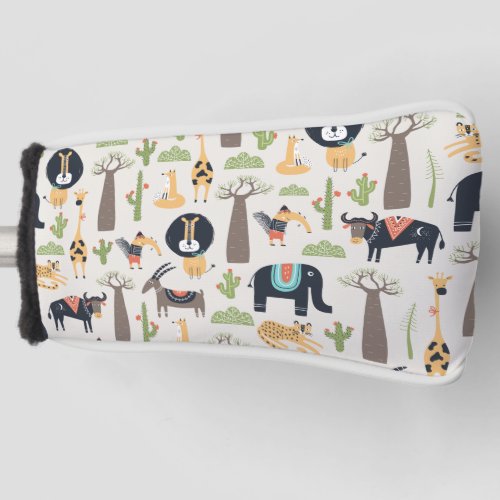 Hippy Wild African Animals Seamless Pattern Tote B Golf Head Cover