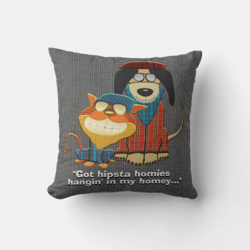 Hipsta Plaid Dog and Cat Funny Throw Pillow