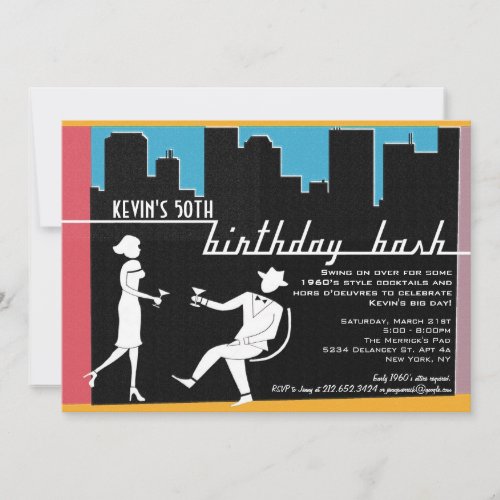 Hipster 1960's Birthday Party Invitation