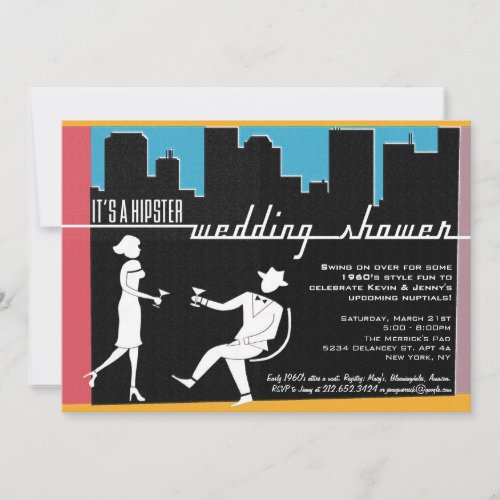 Hipster 1960s Wedding or Bridal Shower Invitation