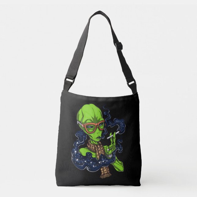 Hipster Alien Space Smoking Extraterrestrial Crossbody Bag (Front)