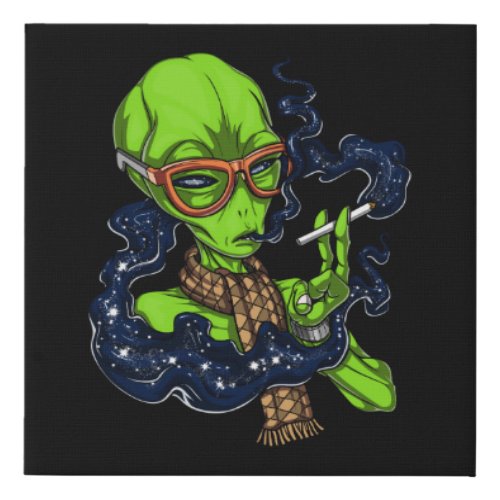 Hipster Alien Space Smoking Extraterrestrial Faux Canvas Print
