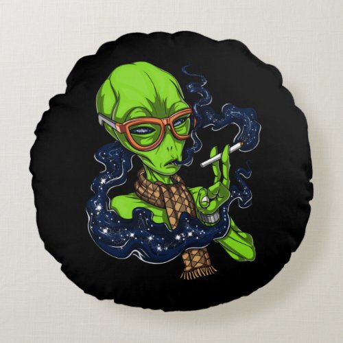 Hipster Alien Space Smoking Extraterrestrial Round Pillow
