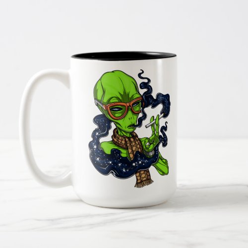 Hipster Alien Space Smoking Extraterrestrial Two_Tone Coffee Mug
