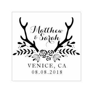 Hipster Antlers Wedding Stamp, Save The Date Self-inking Stamp