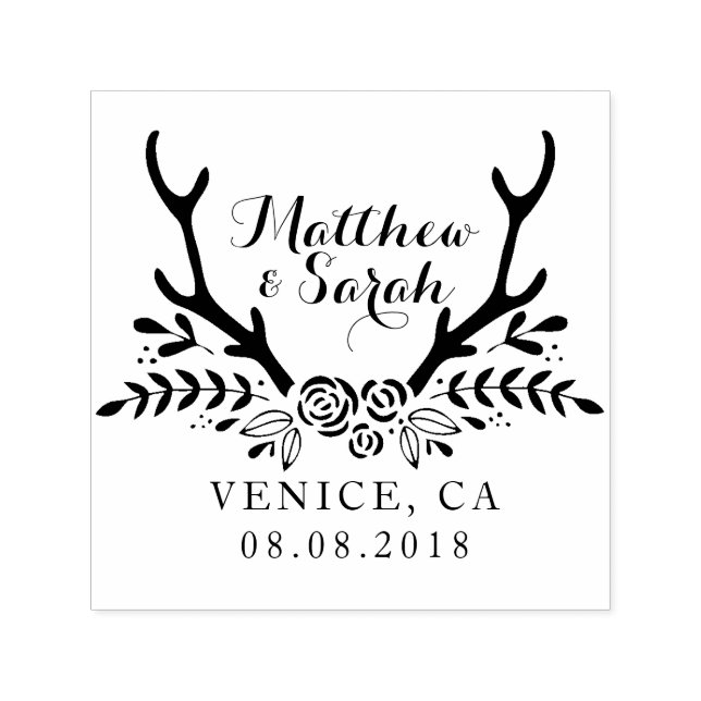 Hipster Antlers Wedding Stamp, Save The Date Self-inking Stamp (Design)