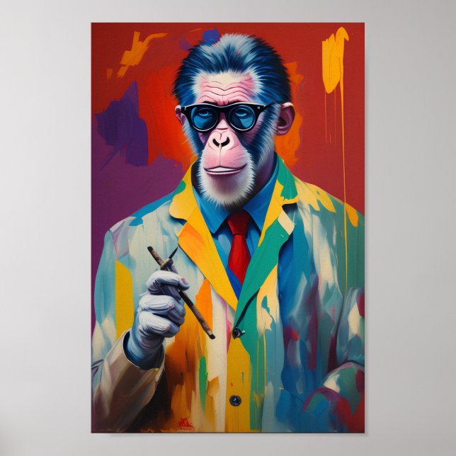 Hipster Ape Smoking Cigar Home Decoration Wall Art (Front)