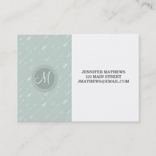 Hipster Arrow Mint Green Monogram Business Cards