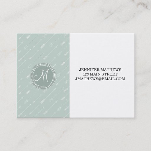 Customizable Hipster Arrow Mint Green Monogram Business Cards