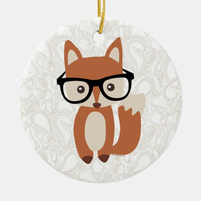 Hipster Baby Fox w/Glasses Ceramic Ornament (Front)