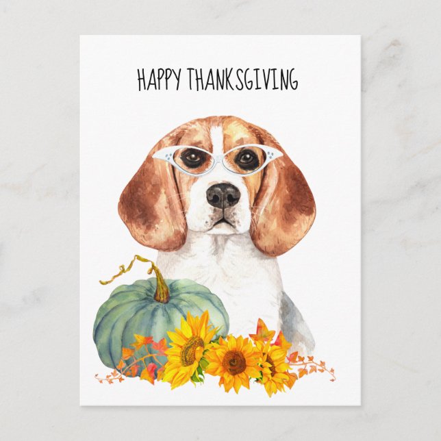 Hipster Beagle Customizable Thanksgiving Postcard (Front)