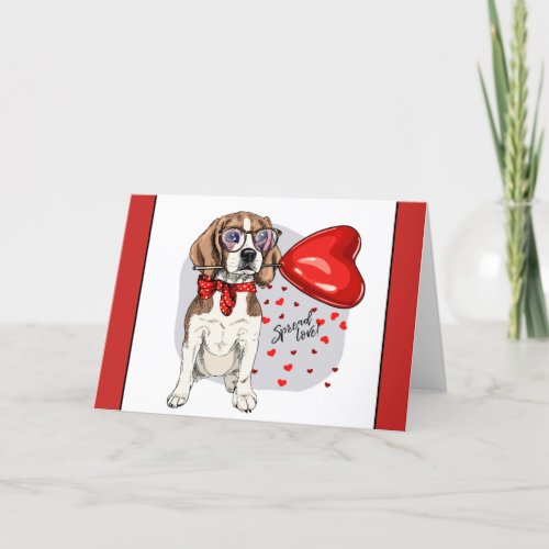 Hipster Beagle Puppy Dog Love Heart Balloon Holiday Card