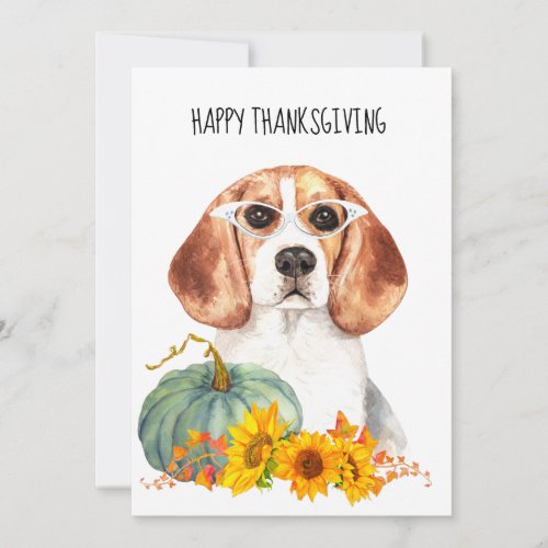 Hipster Beagle Watercolor Thanksgiving Card