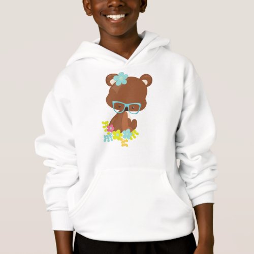 Hipster Bear Bear With Glasses Colorful Flowers Hoodie