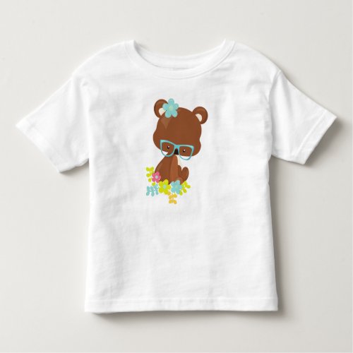 Hipster Bear Bear With Glasses Colorful Flowers Toddler T_shirt