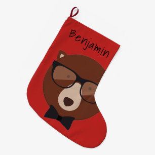 Hipster Bear Personalized Large Christmas Stocking