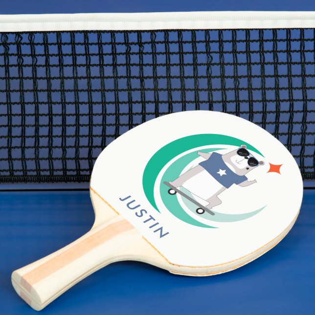 Hipster Bear Skateboarder with Any Name Ping-Pong Paddle (Insitu)