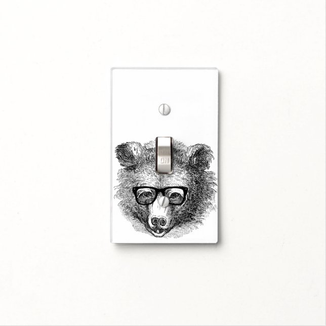 Hipster Bear with Glasses Light Switch Cover (In Situ)