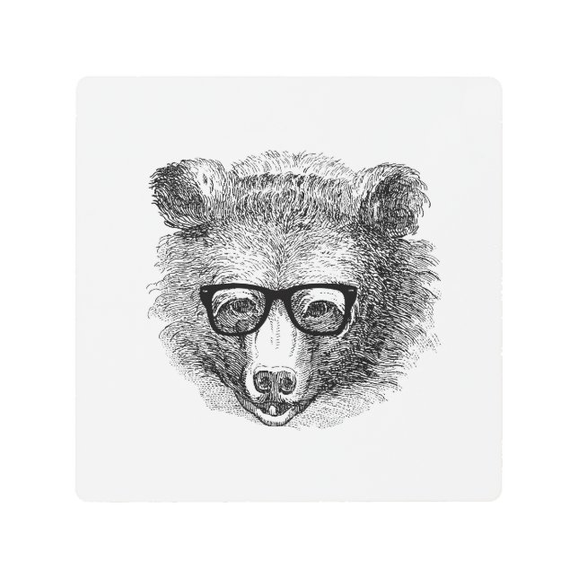 Hipster Bear with Glasses Metal Print (Front)