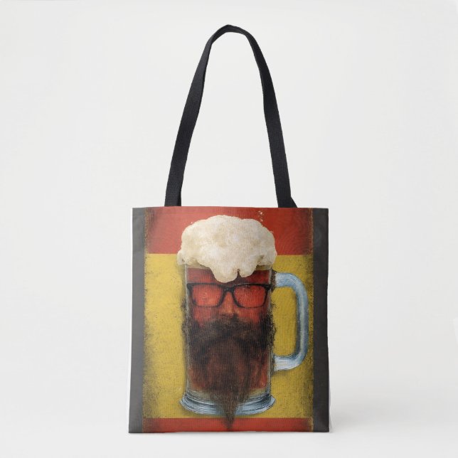 Hipster Bearded Beer Mug Tote Bag (Front)