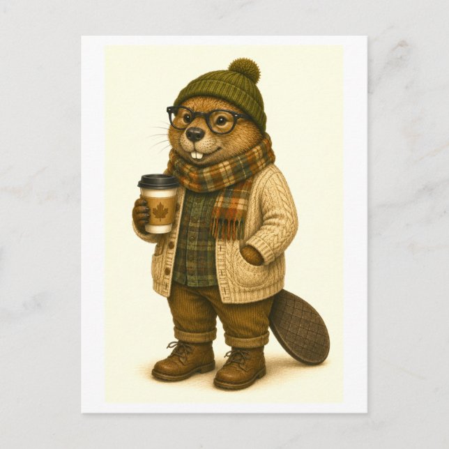 Hipster Beaver Postcard (Front)